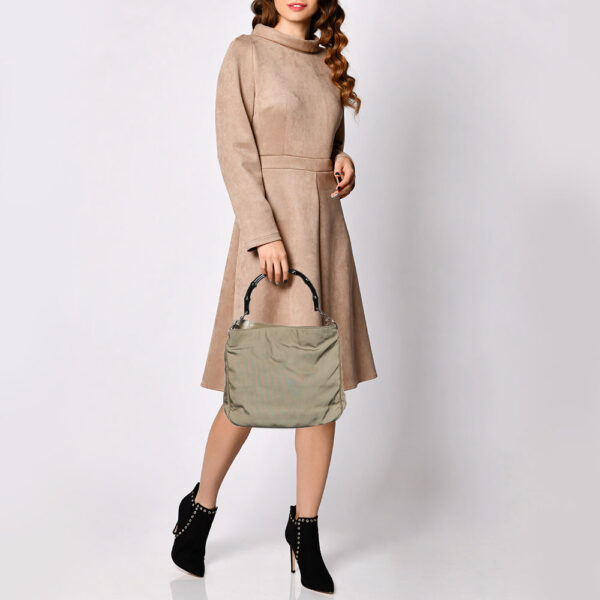 Gucci Khaki Nylon and Leather Bamboo Handle Hobo | Luna Bags