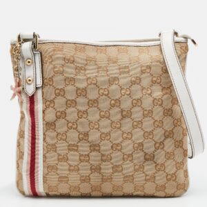 Gucci Beige/White GG Canvas And Leather Web Jolicoeur Charms Shoulder Bag | Luna Bags