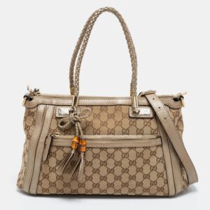 Gucci Beige/Gold GG Canvas and Leather Small Bella Tote | Luna Bags