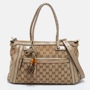 Gucci Beige/Gold GG Canvas and Leather Small Bella Tote | Luna Bags