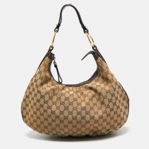 Gucci Beige/Brown GG Canvas and Leather Medium Interlocking G Hobo | Luna Bags