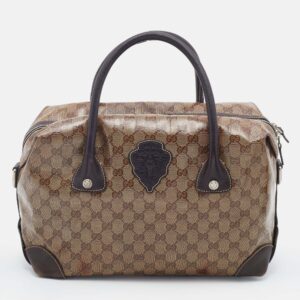 Gucci Beige/Brown GG Crystal Canvas And Leather Satchel | Luna Bags