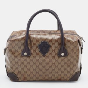 Gucci Beige/Brown GG Crystal Canvas And Leather Satchel | Luna Bags