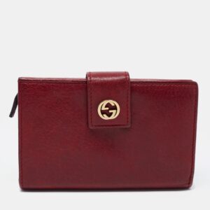 Gucci Burgundy Leather Interlocking G French Compact Wallet | Luna Bags