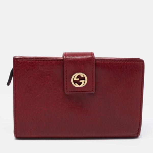 Gucci Burgundy Leather Interlocking G French Compact Wallet | Luna Bags