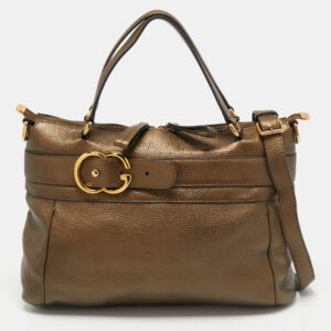 Gucci Metallic Olive Green Leather Medium Ride Tote | Luna Bags
