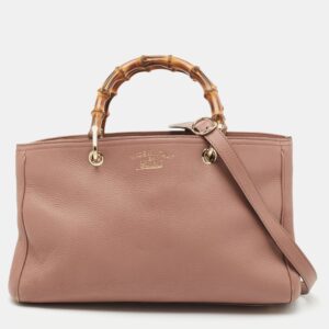 Gucci Dusty Pink Leather Medium Bamboo Shopper Tote | Luna Bags