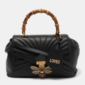 Gucci Black Quilted Leather Medium Queen Margaret Bamboo Top Handle Bag | Luna Bags