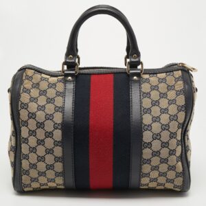 Gucci Beige/Blue GG Canvas Joy Web Boston Bag | Luna Bags