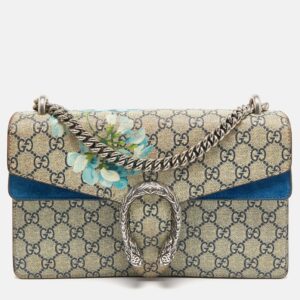 Gucci Blue/Beige GG Supreme Canvas and Suede Small Dionysus Blooms Shoulder Bag | Luna Bags