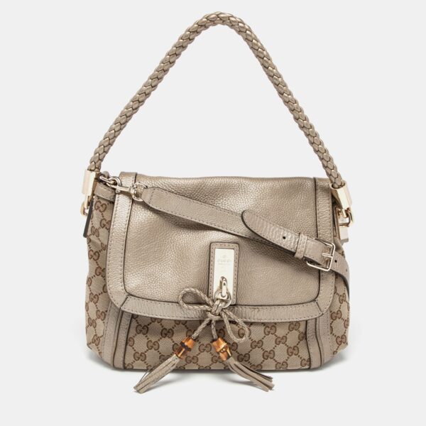 Gucci Beige/Gold GG Canvas and Leather Bella Flap Bag | Luna Bags