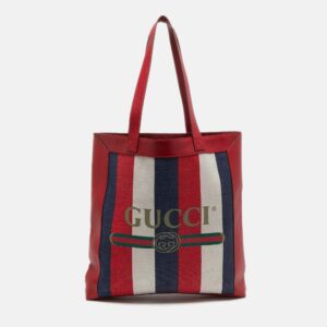 Gucci Multicolor Canvas and Leather Striped Logo Tote | Luna Bags