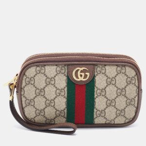 Gucci Beige/Brown GG Supreme Canvas and Leather Ophidia Wristlet | Luna Bags