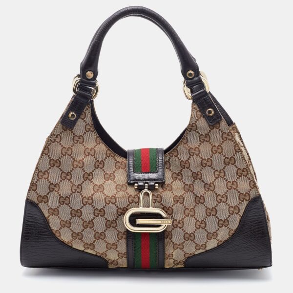 Gucci Beige/Brown GG Canvas and Leather Junco Shoulder Bag | Luna Bags