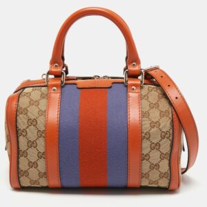 Gucci Beige/Orange GG Canvas and Leather Small Vintage Web Boston Bag | Luna Bags