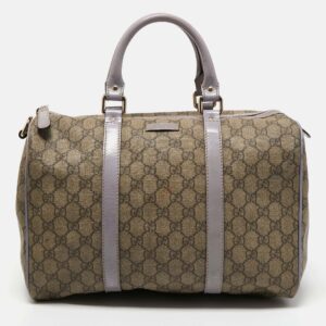 Gucci Beige/Purple GG Supreme Canvas and Patent Leather Joy Boston Bag | Luna Bags