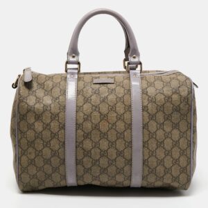 Gucci Beige/Purple GG Supreme Canvas and Patent Leather Joy Boston Bag | Luna Bags