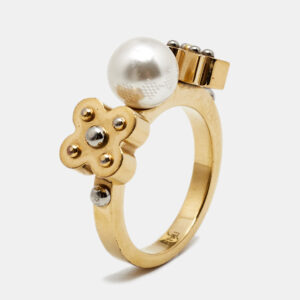Louis Vuitton Gold Tone Faux Pearl Monogram Ring M | Luna Bags