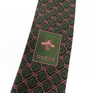 Gucci GG and Rhombus Motif Silk Tie in Pink and Green | Luna Bags
