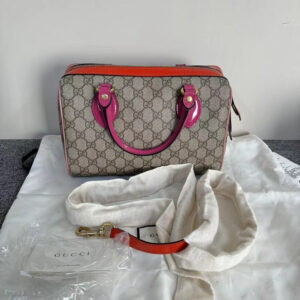 Gucci Boston Beige Pink Canvas Leather Two-Way Bag | Luna Bags