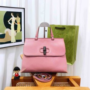 Gucci Pink Leather Two-Way Bamboo Handle Bag Medium | Luna Bags