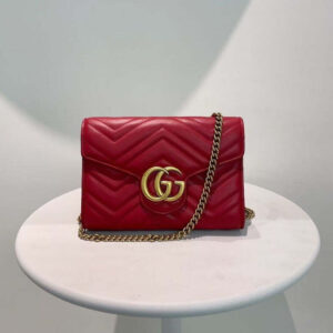 Gucci Marmont Red Leather Wallet On Chain Small | Luna Bags