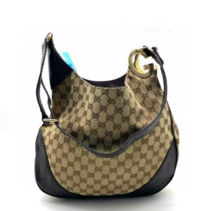 Gucci GG Monogram Canvas Brown Leather Hobo Bag Medium | Luna Bags