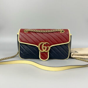 Gucci Marmont Red Navy Leather Shoulder Bag 26cm | Luna Bags