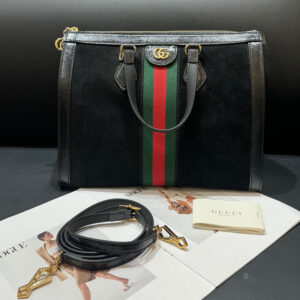 Gucci Black Suede Leather Stripe Tote Bag 33x17x25cm | Luna Bags
