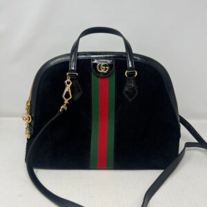 Gucci Preloved Suede & Leather 2way Handbag AF462 Black | Luna Bags