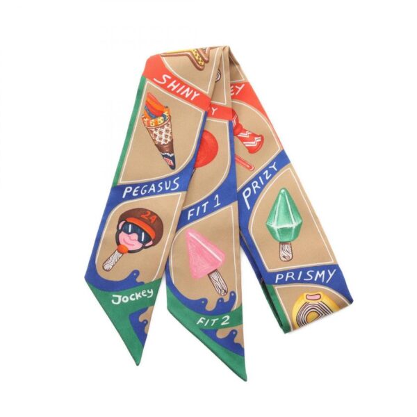 Hermes Twilly Funny Ice Cream Scarf Silk Beige Multicolor | Luna Bags