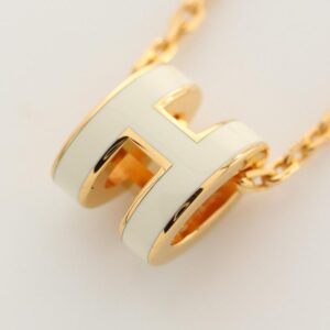 HERMES Mini Pop H Necklace Off White Gold Pre-loved 961718 | Luna Bags