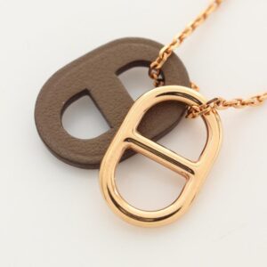 HERMES Omaillon au maillon Chaîne d'Ancre Necklace Pink Gold Gray Brown | Luna Bags