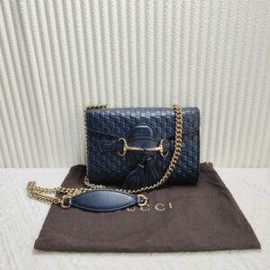 Gucci GG Microguccissima Horsebit Navy Leather Shoulder Bag | Luna Bags