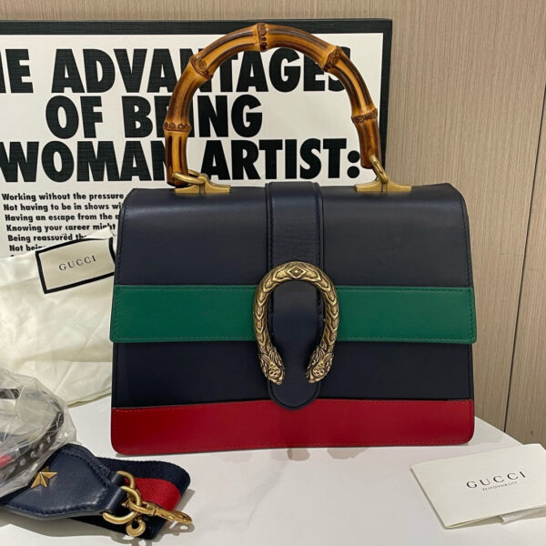 Gucci Bamboo Handle Dionysus Bag in Blue, Green, and Red Leather - Top Handle Style | Luna Bags