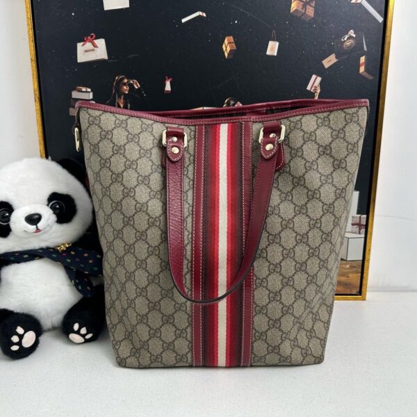Gucci GG Canvas Red and Beige Pre-Loved Tote Bag (12271977) | Luna Bags