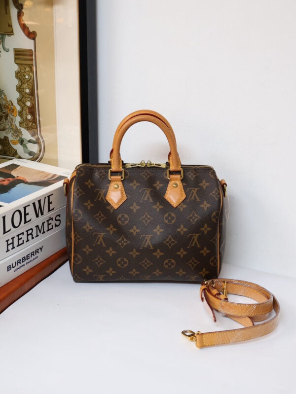 Louis Vuitton Monogram Speedy 25 with Strap Brown Top Handle Bag - Preloved | Luna Bags