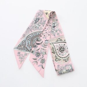 HERMES Twilly L Arbre De Vie Silk Ribbon Scarf Pink Multicolor 958813 | Luna Bags