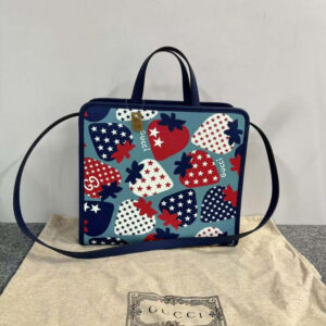 Gucci Preloved MY2-14 Tote Bag - Blue Canvas, Strawberry Pattern | Luna Bags