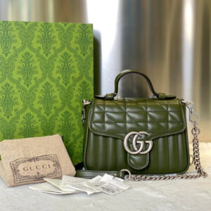 Gucci Pre-Loved Marmont Handbag 5413 in Quilted Olive Leather Shoulder Bag | Luna Bags
