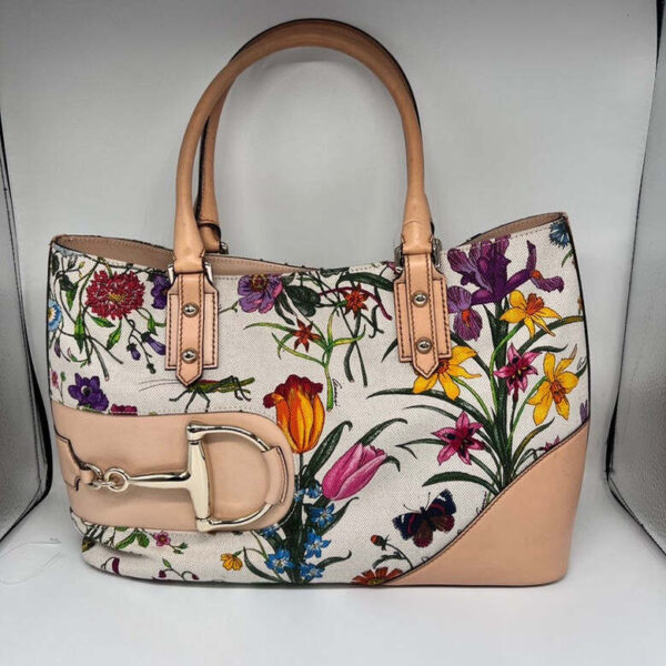 Gucci Preloved Z1521 Canvas & Leather Floral Tote Bag | Luna Bags