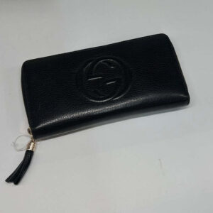 Gucci Preloved Leather Long Wallet 487 Black | Luna Bags