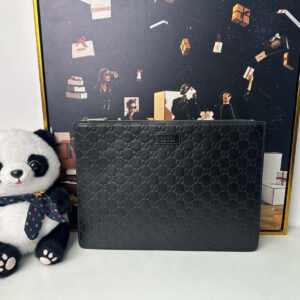 Gucci GG Imprimé Black Leather Clutch - Pre-Loved Designer Bag (11623468) | Luna Bags