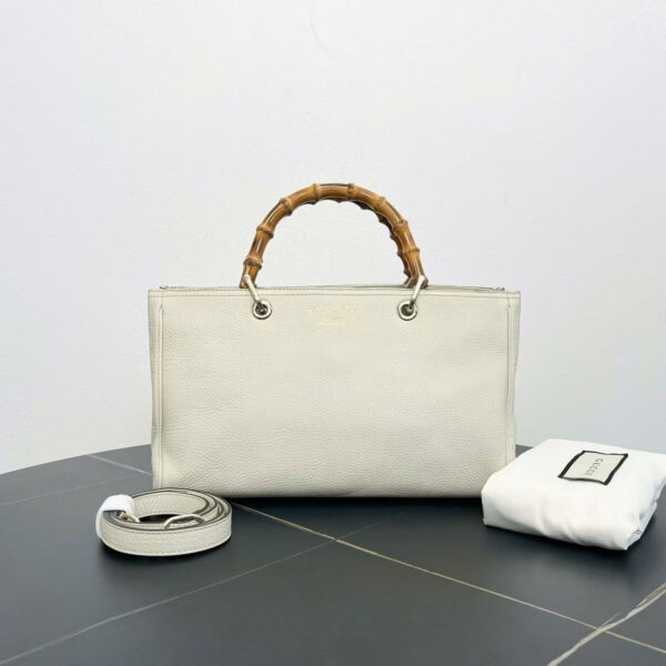 Gucci Preloved Bamboo Two-Way Bag Off-White Top Handle | Luna Bags