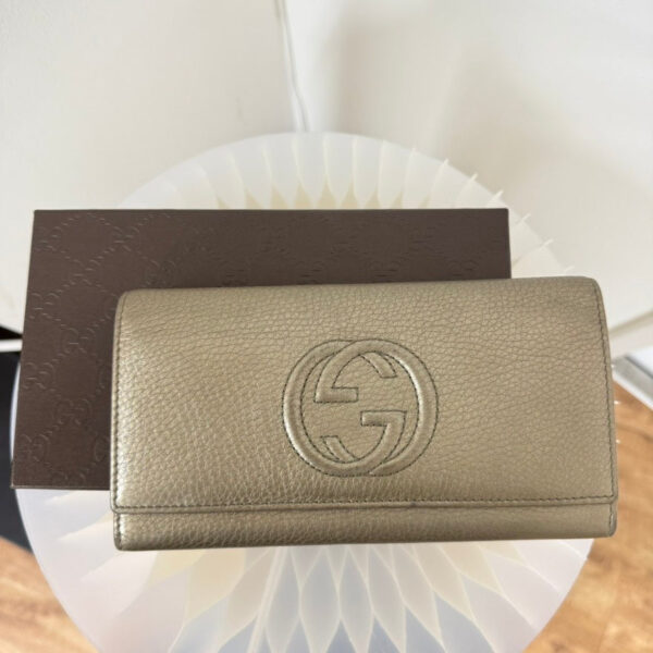 Gucci Soho Leather Wallet XNYW in Metallic Leather | Luna Bags