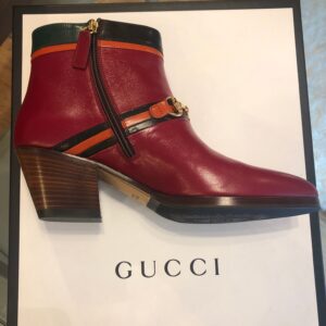Gucci Ankle Boots in Burgundy with Hunter Green Trim | Luna Bags