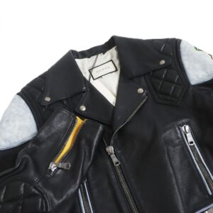 GUCCI leather jacket Outer: Cowhide, Part: Sheepskin, Filling: 100% Polyurethane, Part: 100% Polyester, Lining: 100% Rayon black mens 48 Used | Luna Bags