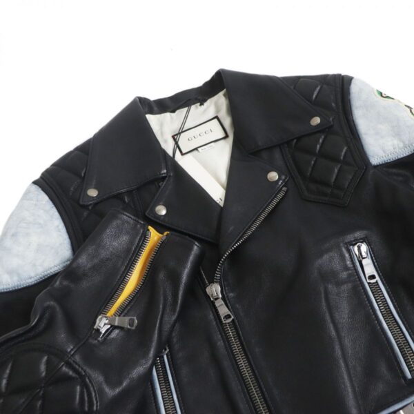 GUCCI leather jacket Outer: Cowhide, Part: Sheepskin, Filling: 100% Polyurethane, Part: 100% Polyester, Lining: 100% Rayon black mens 48 Used | Luna Bags