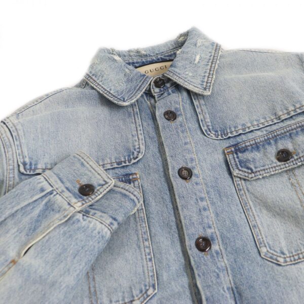 GUCCI Denim Jacket Main: 100% cotton, Part: 80% acrylic, Part: 20% polyester, Sleeve lining: 68% rayon, Sleeve lining: 32% silk Indigo blue mens 44 Used | Luna Bags
