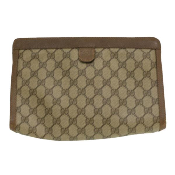 GUCCI Web Sherry Line GG Canvas Clutch Bag PVC Leather Beige Green  th3181 | Luna Bags